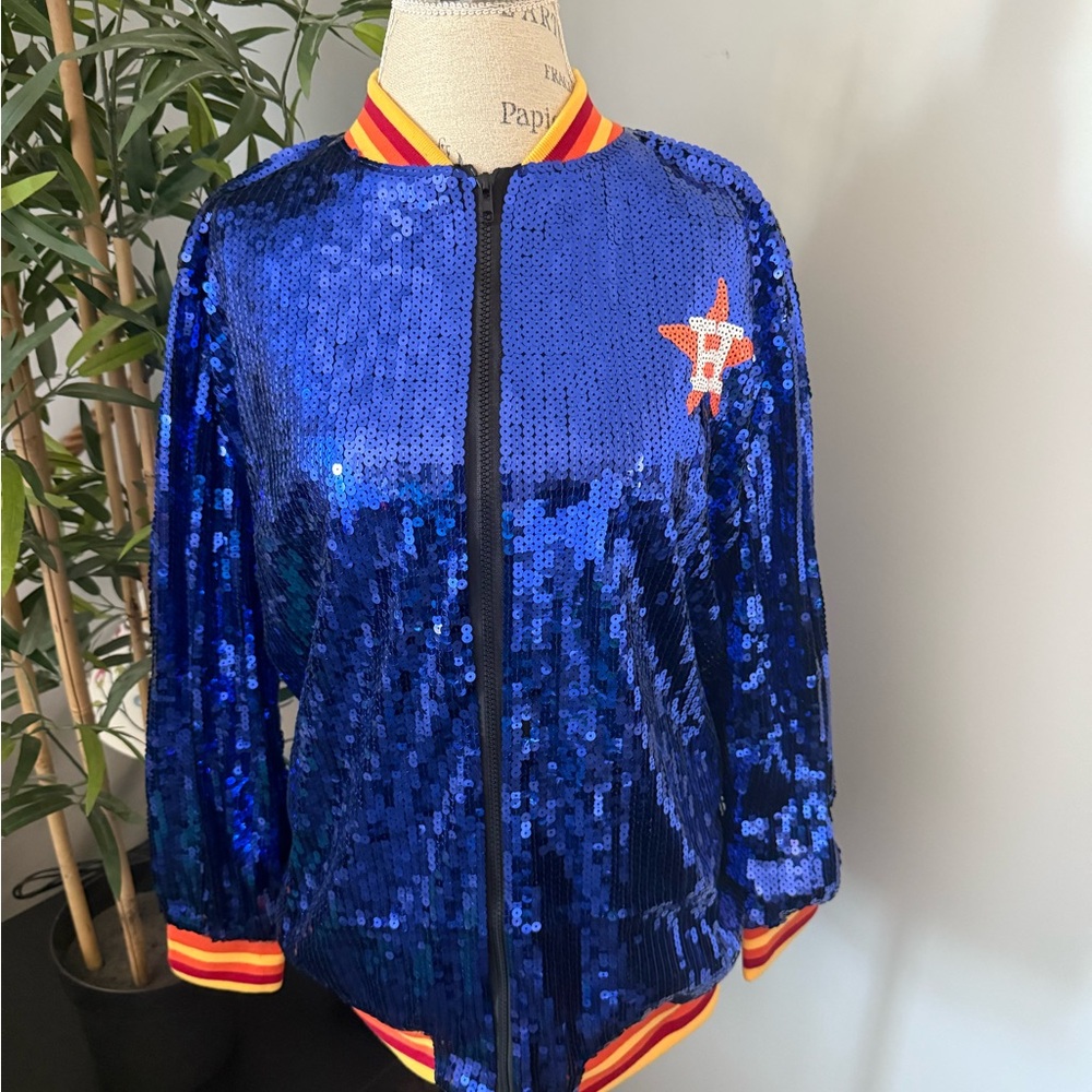 Houston Astros Jacket Size Large Woman Sequin Glitter Coat New - Picture 3 of 4